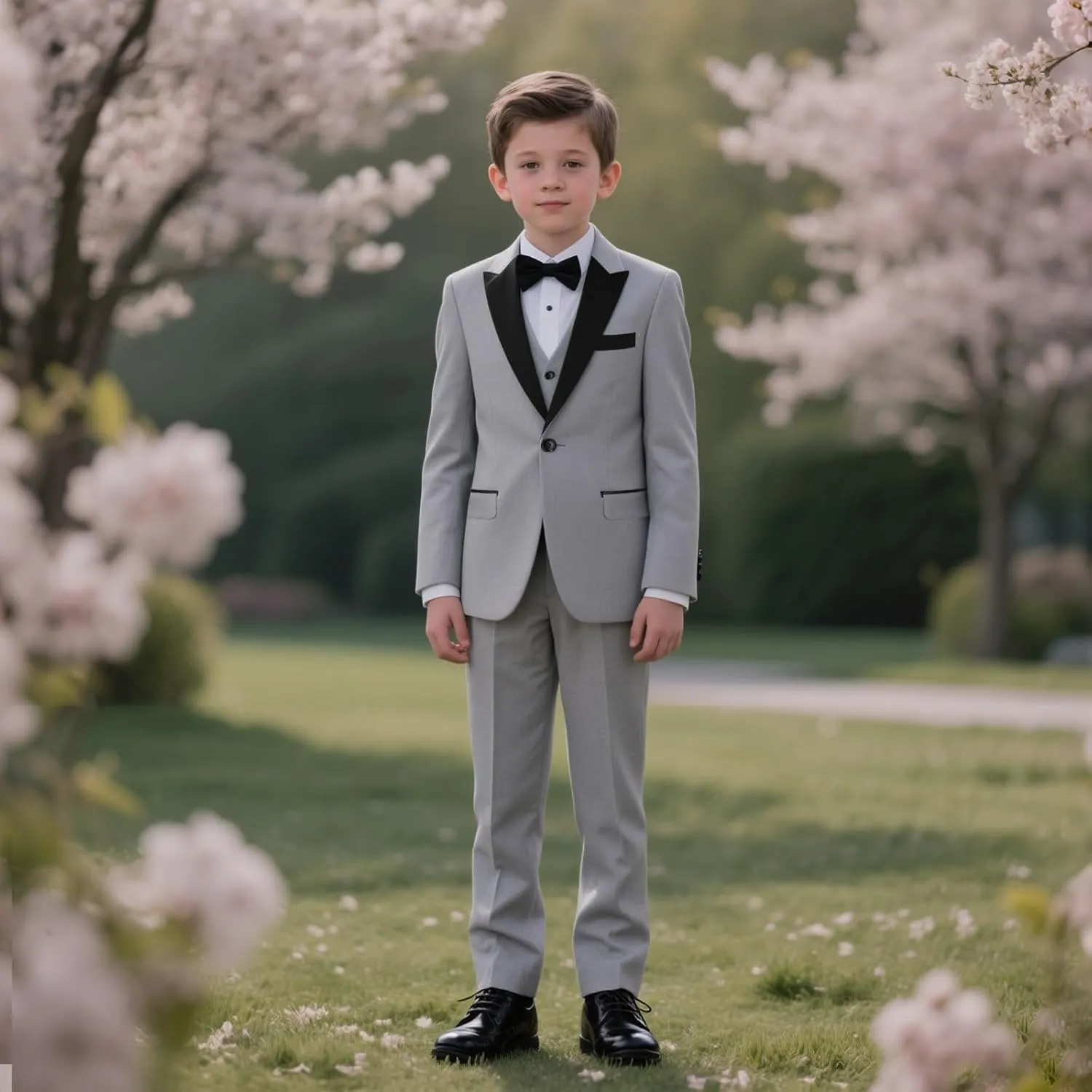 Boys Suits 3 Piece Slim Fit Formal Set One Button Solid Tuxedo Jacket Vest Pant for Kids Prom Wedding 4-16 Years Peak Lapel