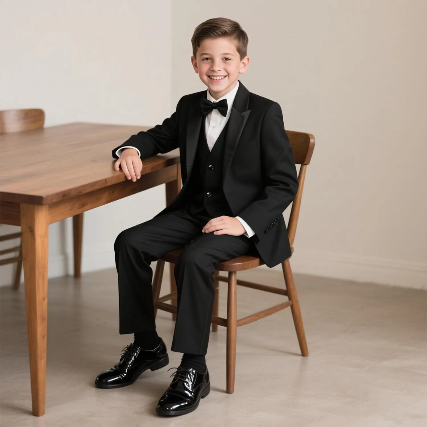 Boys Suits 3 Piece Slim Fit Formal Set One Button Solid Tuxedo Jacket Vest Pant for Kids Prom Wedding 4-16 Years Peak Lapel