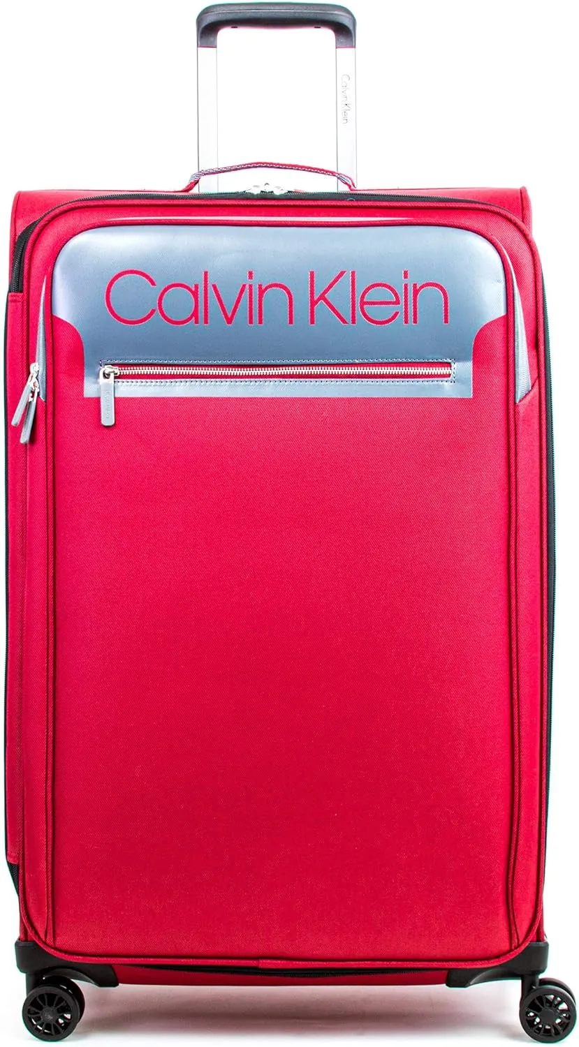 Calvin Klein Flare Softside Spinner Luggage, Grey/Red, 29 Inch
