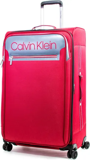 Calvin Klein Flare Softside Spinner Luggage, Grey/Red, 29 Inch