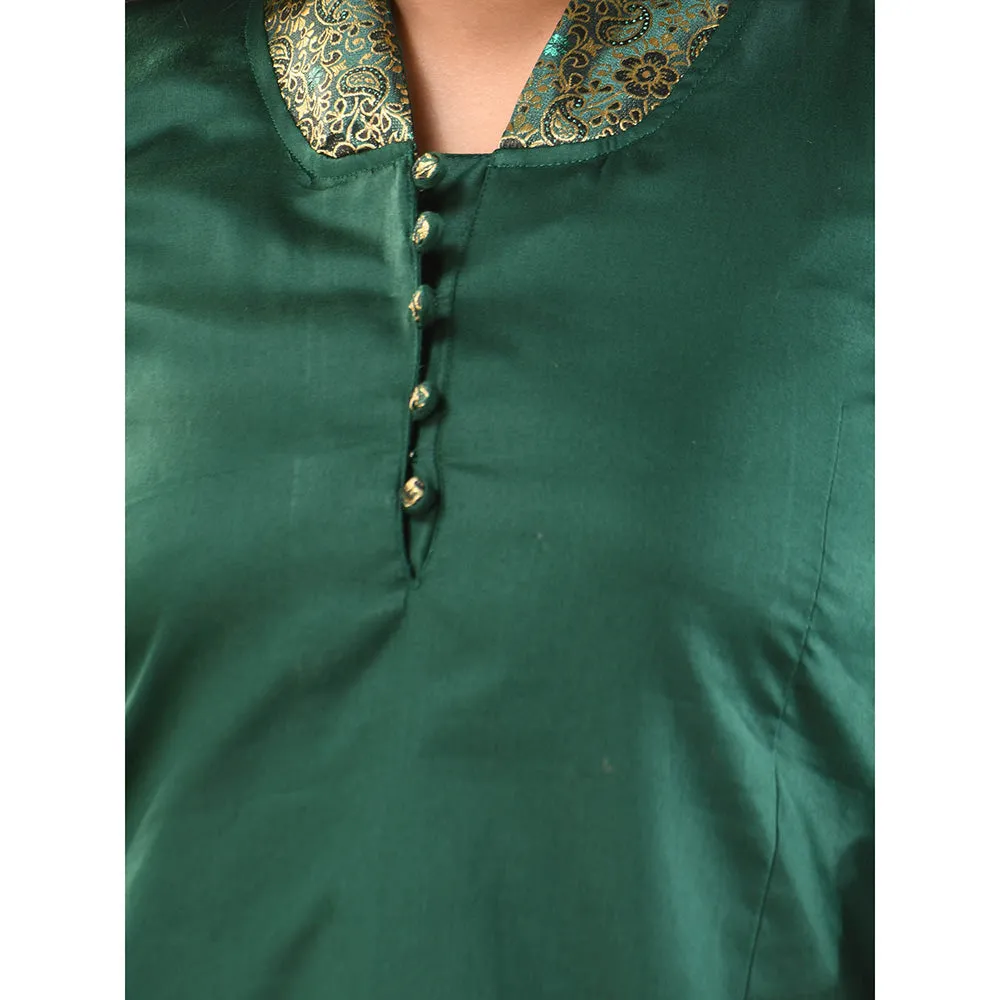 CHARUKRITI Green Satin Solid Straight Kurta with Pant (Set of 2)