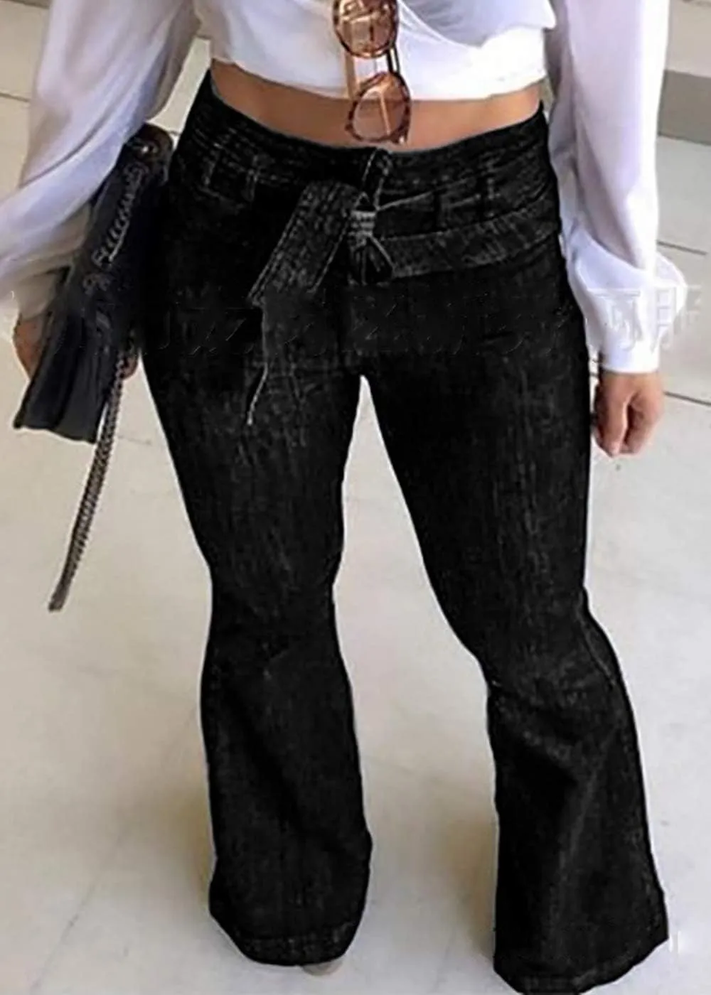 Cocoinsity Womens Denim Pants High Waist Boot Cut Trousers Skinny Bell Bottom Mom Jeans