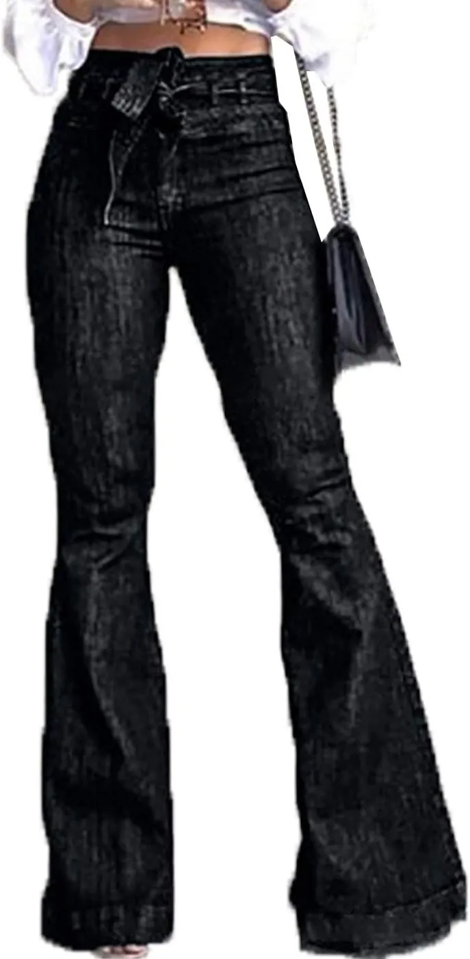 Cocoinsity Womens Denim Pants High Waist Boot Cut Trousers Skinny Bell Bottom Mom Jeans