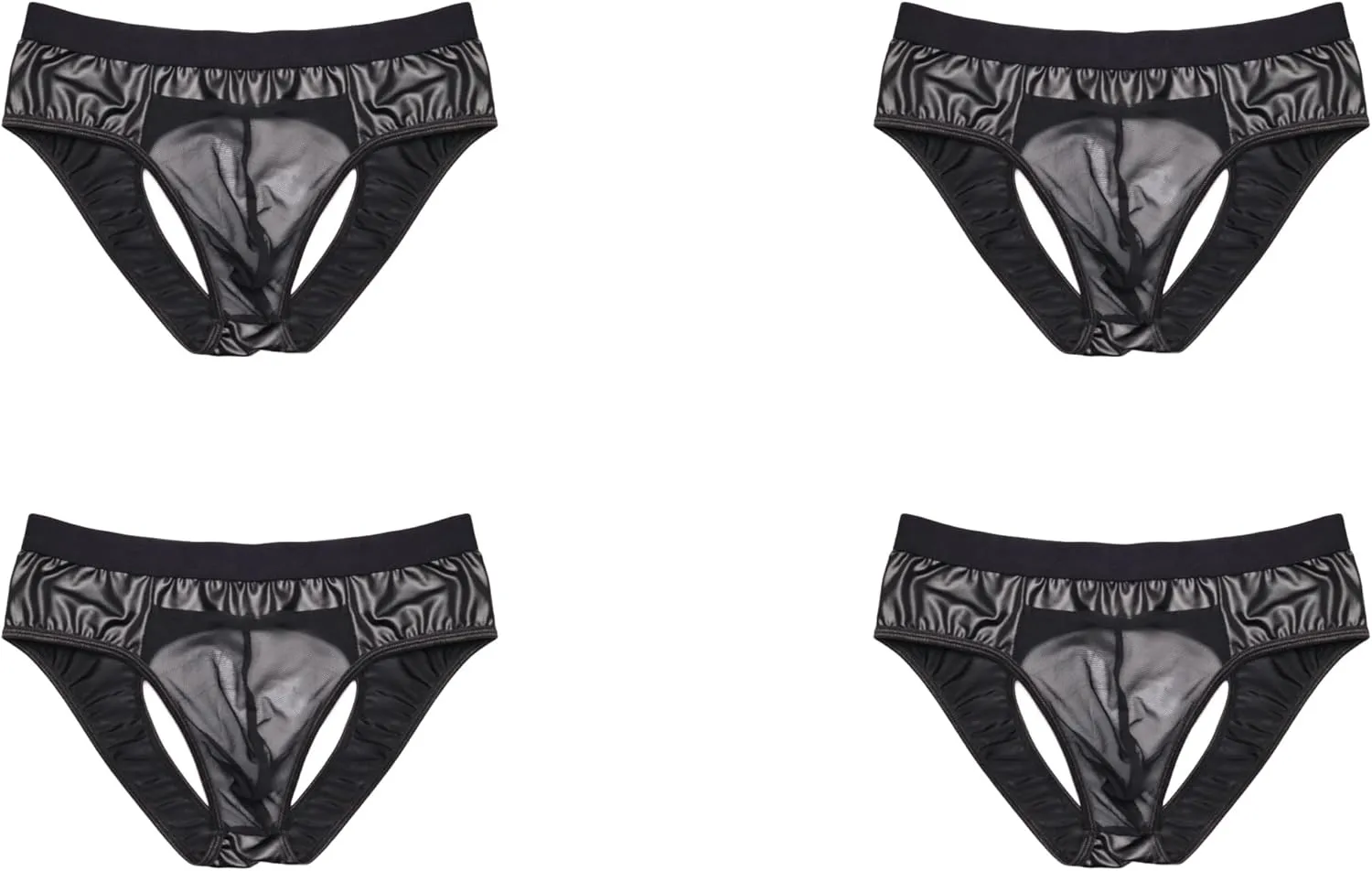 COMLIFE Men's Sexy Imitation Leather Front See-through Triangle Briefs Stretch Hollow Out Revealing Buttocks Underpanties