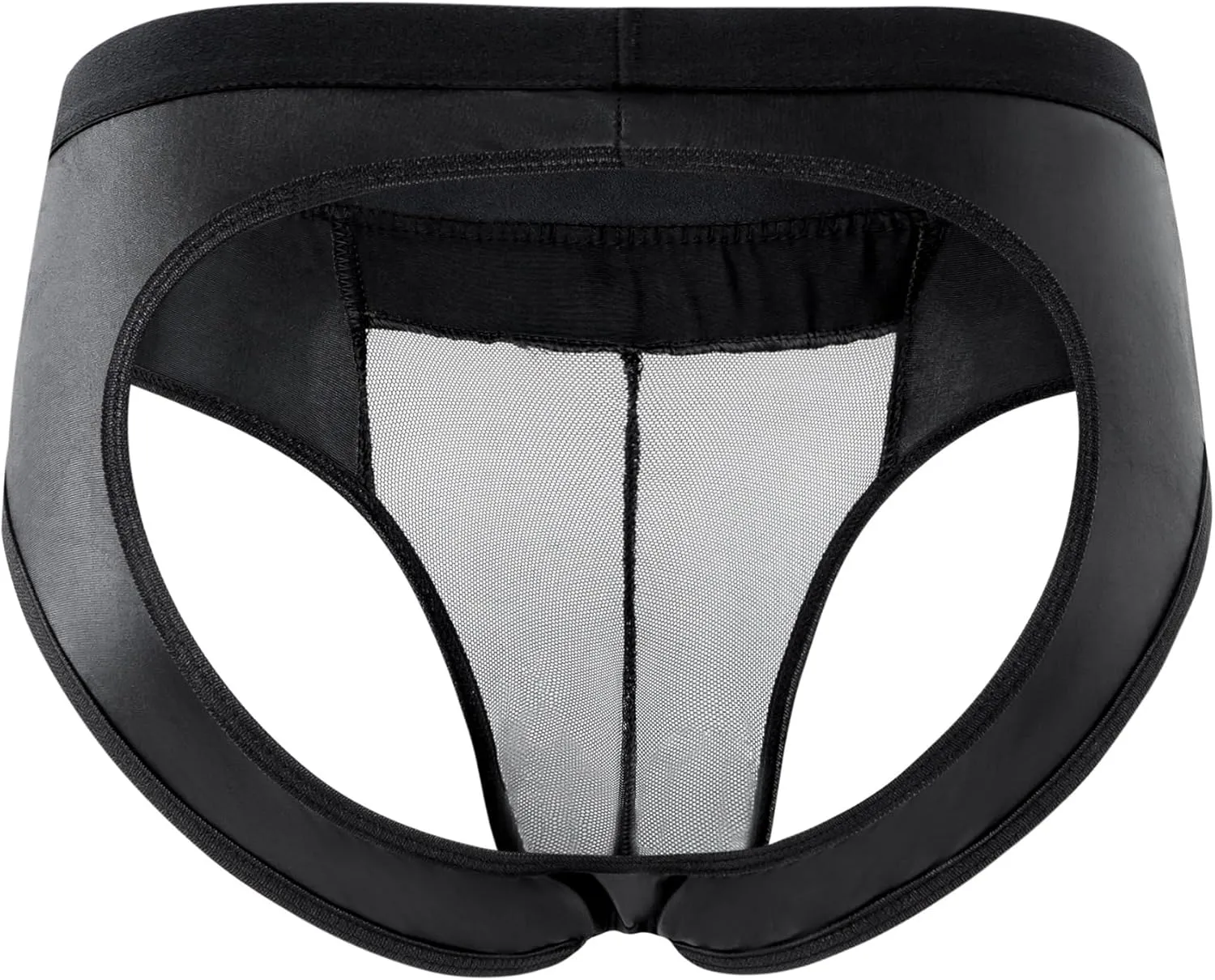 COMLIFE Men's Sexy Imitation Leather Front See-through Triangle Briefs Stretch Hollow Out Revealing Buttocks Underpanties