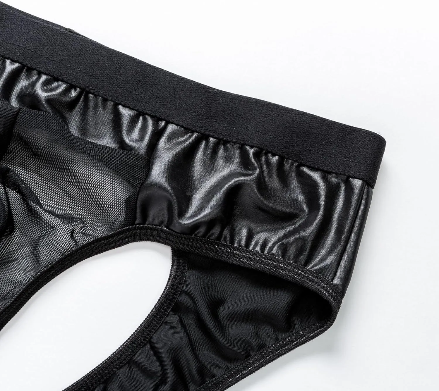 COMLIFE Men's Sexy Imitation Leather Front See-through Triangle Briefs Stretch Hollow Out Revealing Buttocks Underpanties