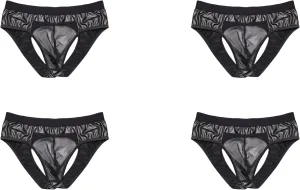 COMLIFE Men's Sexy Imitation Leather Front See-through Triangle Briefs Stretch Hollow Out Revealing Buttocks Underpanties
