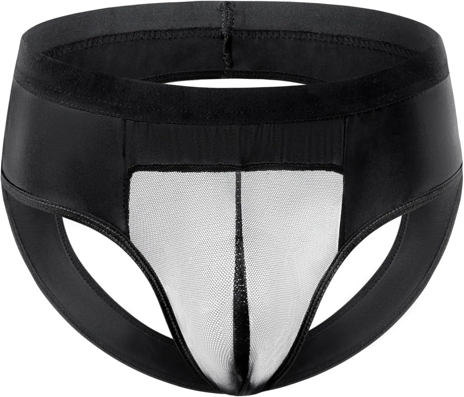 COMLIFE Men's Sexy Imitation Leather Front See-through Triangle Briefs Stretch Hollow Out Revealing Buttocks Underpanties