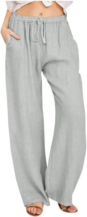 DASAYO Linen Pants Women Summer Wide Leg Pants Drawstring Elastic Waist Loose Palazzo Casual Boho Beach Trousers with Pcokets