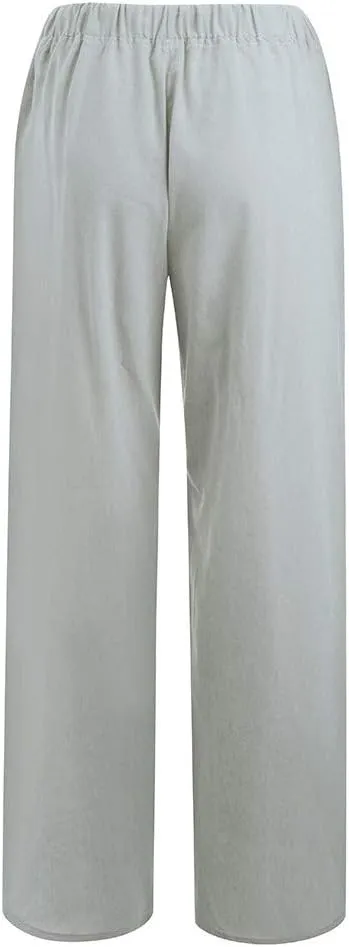 DASAYO Linen Pants Women Summer Wide Leg Pants Drawstring Elastic Waist Loose Palazzo Casual Boho Beach Trousers with Pcokets
