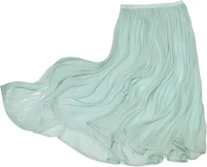 ebossy Women's High Elastic Waist Pleated Shiny Lustrous Flowy Swing A-line Midi Skirts