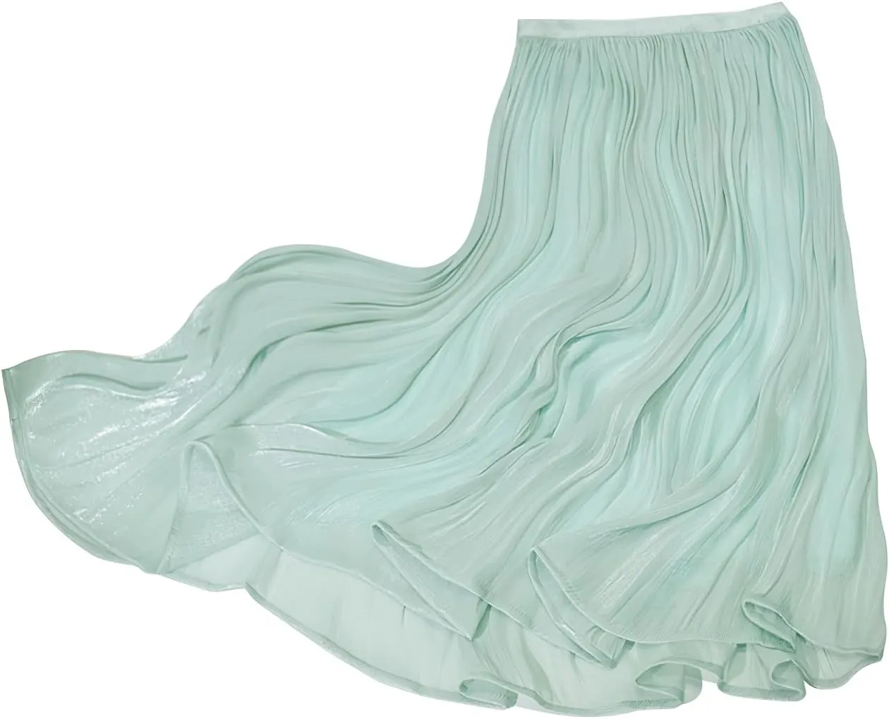 ebossy Women's High Elastic Waist Pleated Shiny Lustrous Flowy Swing A-line Midi Skirts
