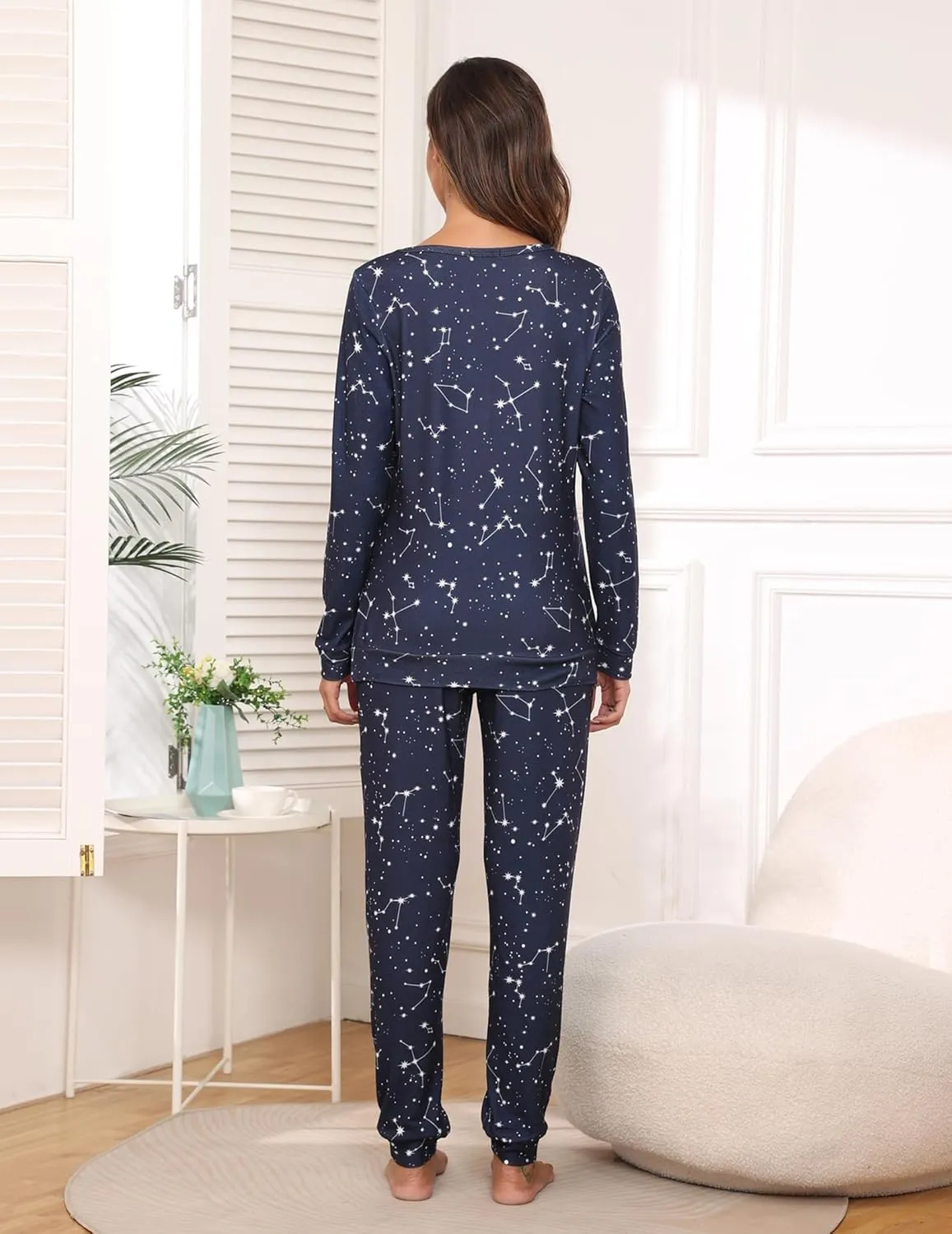 Ekouaer 2 Pack Women's Pajama Set Long Sleeve Top With Jogger Pants Lounge Sets Sleepwear Loungewear with Pockets