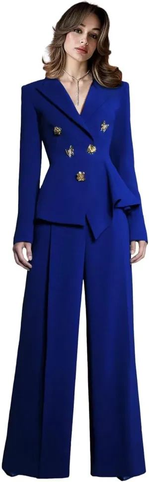 Elegant Suits for Women 2 Piece Set Business Double Breasted Blazer Pants Casual Peak Lapel Prom Tuxedo for Wedding Guest