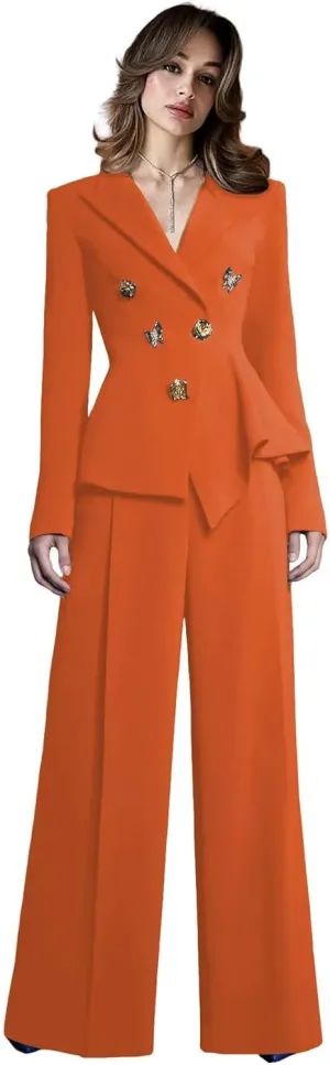 Elegant Suits for Women 2 Piece Set Business Double Breasted Blazer Pants Casual Peak Lapel Prom Tuxedo for Wedding Guest