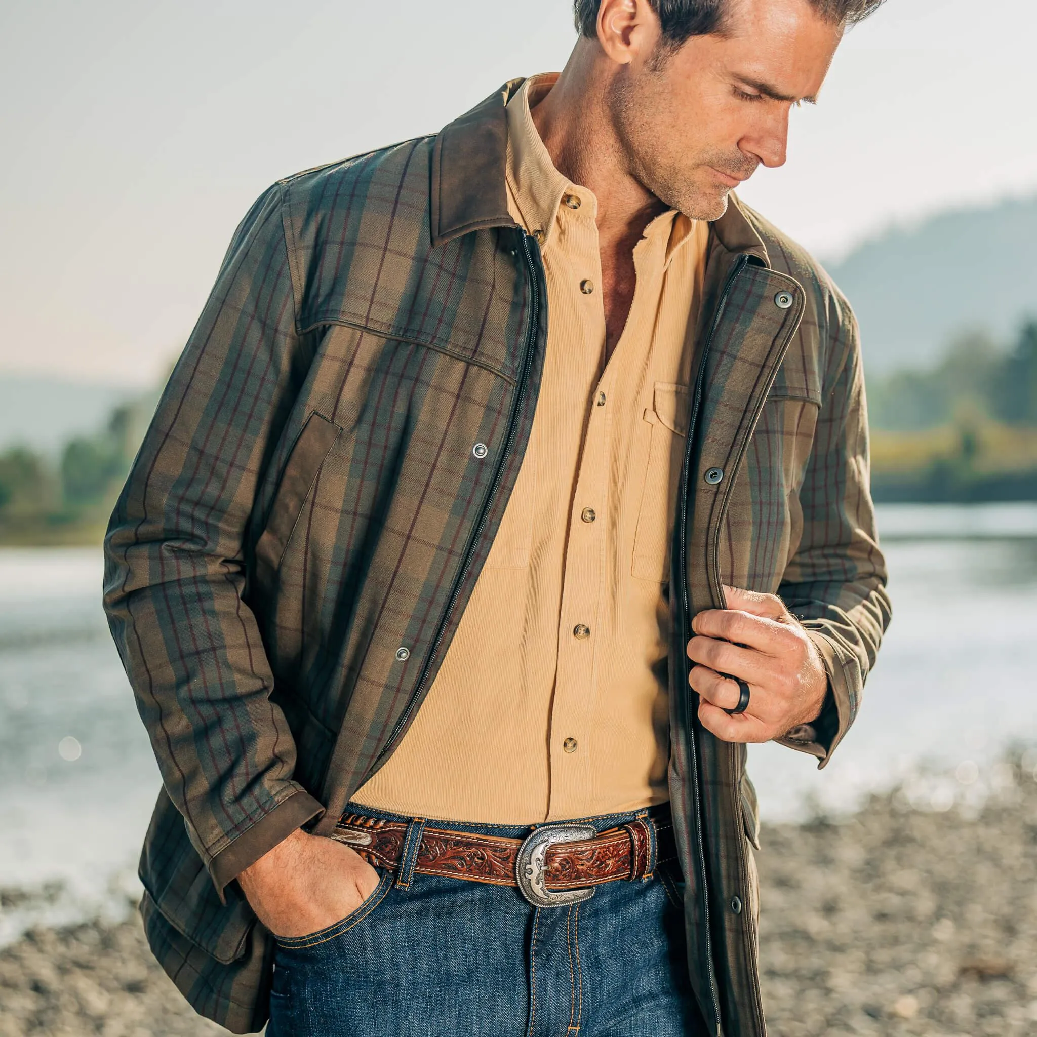 Explorer Waxed Cotton Jacket Olive Plaid