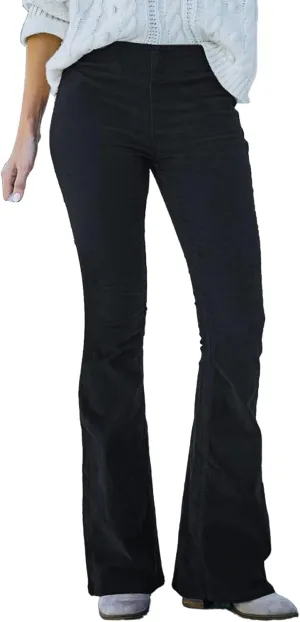 Famnbro Women's Corduroy Pants High Waist Skinny Flare Leg Long Pants Trousers with Pockets
