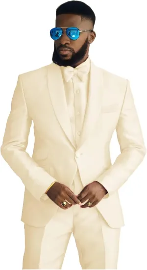 Fashion Satin Suits for Men Shawl Lapel Prom Tuxedos 2 Pcs Coat Trousers Regular Fit Blazer Pants for Evening Party