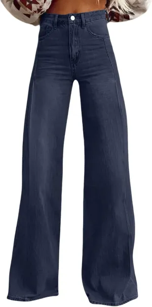 Flare Jeans for Women Wide Leg Baggy Pant 2025 Casual Summer High Waisted Straight Y2K Streetwear Denim Pants with Pockets