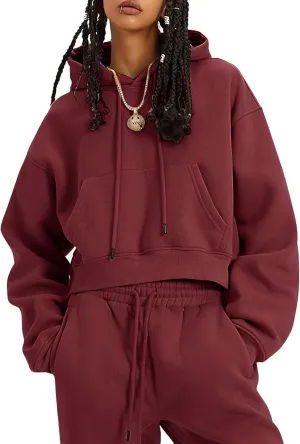 Flygo Womens Fleece 2 Piece Outfits Sweatsuit Crop Pullover Sweatshirt Joggers Pants Tracksuit Set