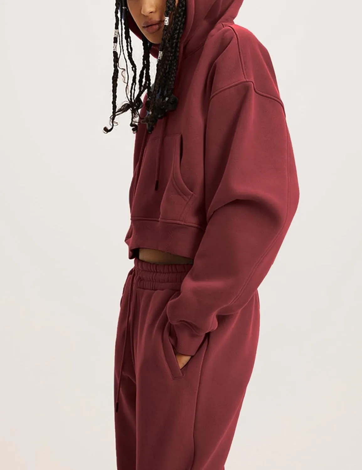 Flygo Womens Fleece 2 Piece Outfits Sweatsuit Crop Pullover Sweatshirt Joggers Pants Tracksuit Set