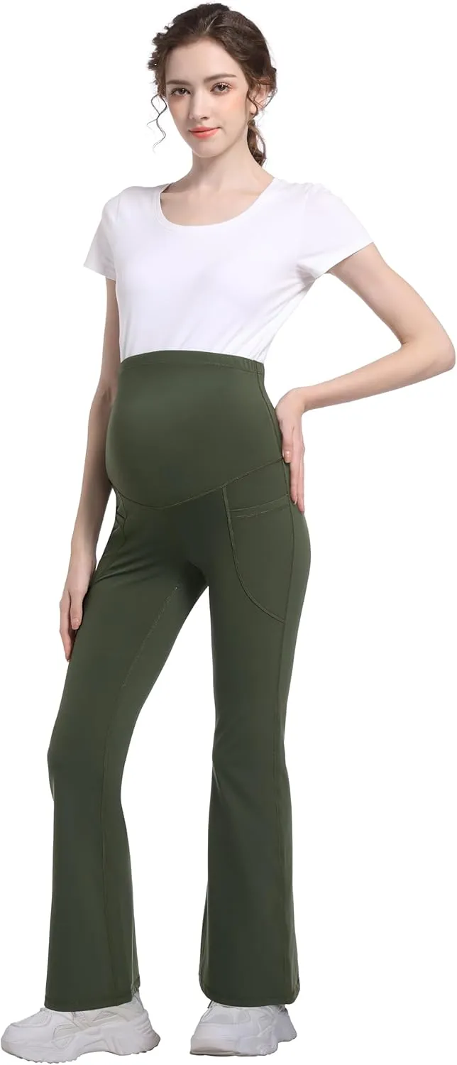 Foucome Women's Maternity Flare Leggings Bootcut Pregnancy Yoga Pants with Pockets