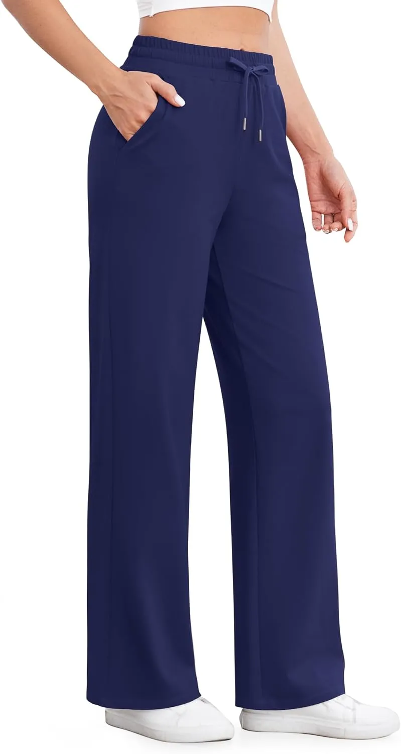 G4Free Wide Leg Yoga Pants with Pockets for Women Sweatpants Casual Drawstring Stretch Pants Petite/Regular/Tall