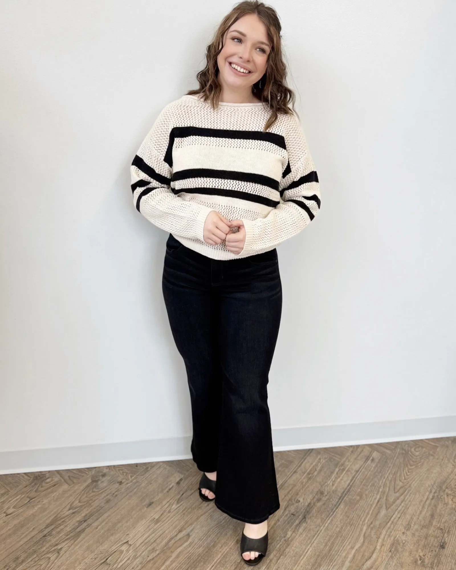 Gabrielle Open Knit Striped Sweater