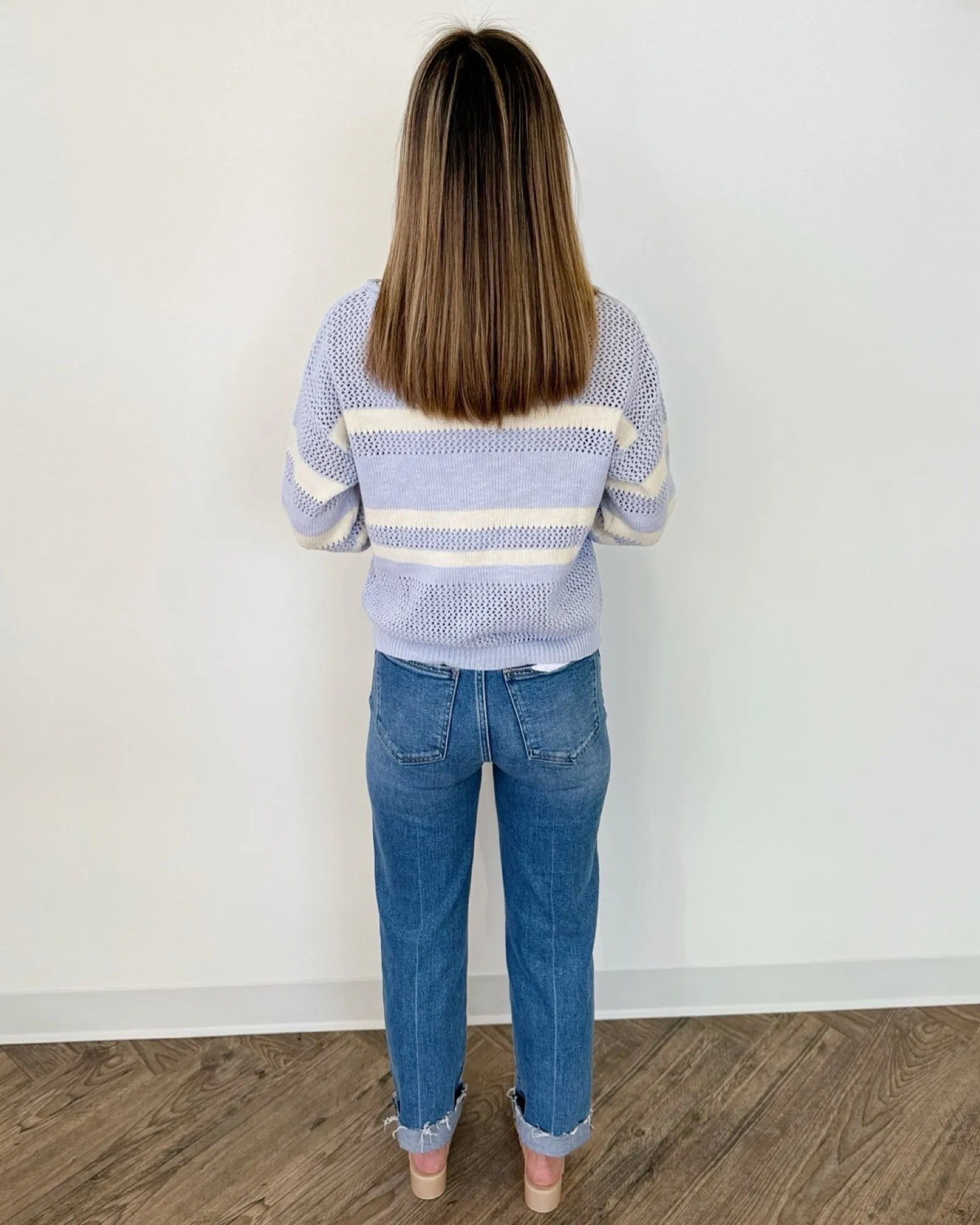 Gabrielle Open Knit Striped Sweater