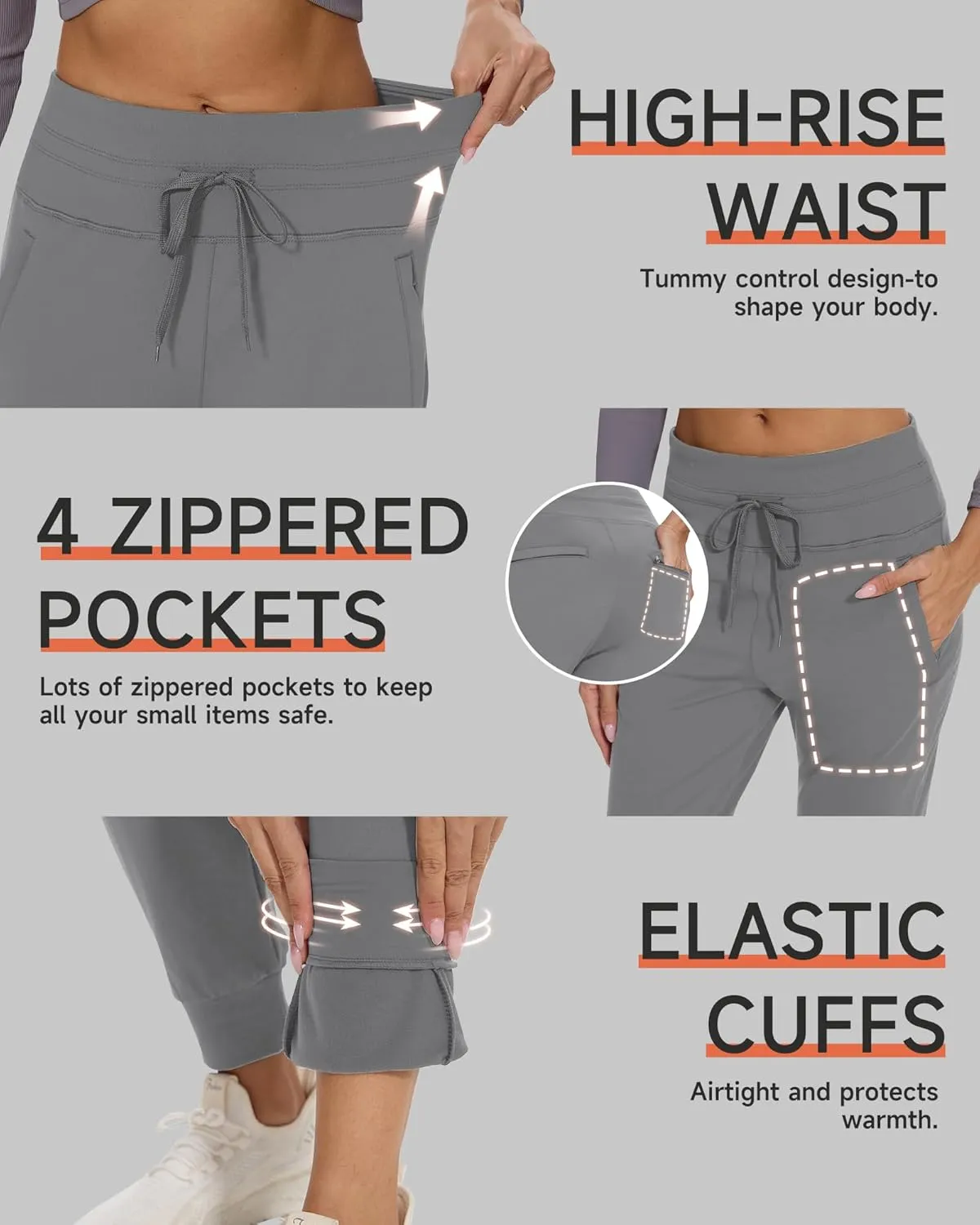 GAYHAY Women's Fleece Lined Joggers Water Resistant - Thermal Waterproof Zip Pockets Hiking Winter Golf Pants Running Ski