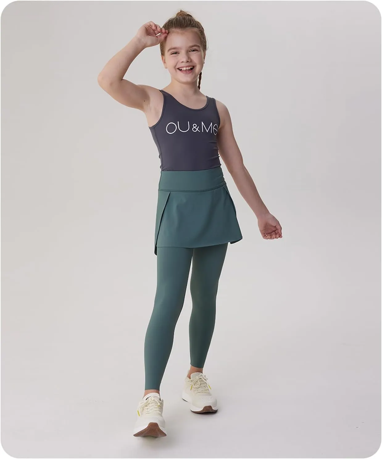 Girls Skirted Leggings with Pockets Athletic Tennis Skorts Stretchy Kids Yoga Pants with Ruffle Skirt