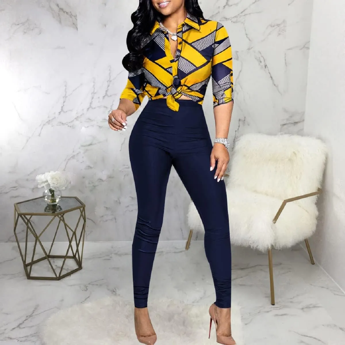 Glozeplus 2 Piece Outfits for Women Sexy Bodycon Long Sleeve Crop Tops Long Pants Sets Floral Print Tracksuits Jumpsuits