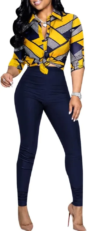 Glozeplus 2 Piece Outfits for Women Sexy Bodycon Long Sleeve Crop Tops Long Pants Sets Floral Print Tracksuits Jumpsuits