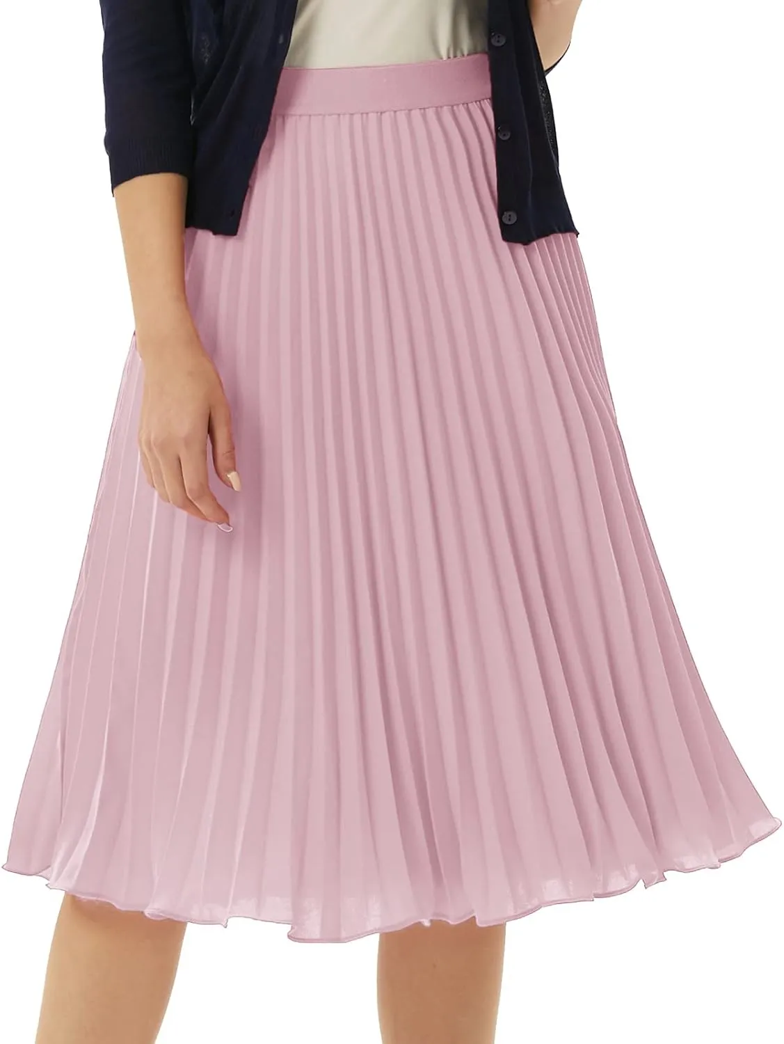 GRACE KARIN Women High Elastic Waist Pleated Chiffon Skirt Midi Swing A-line Skirts