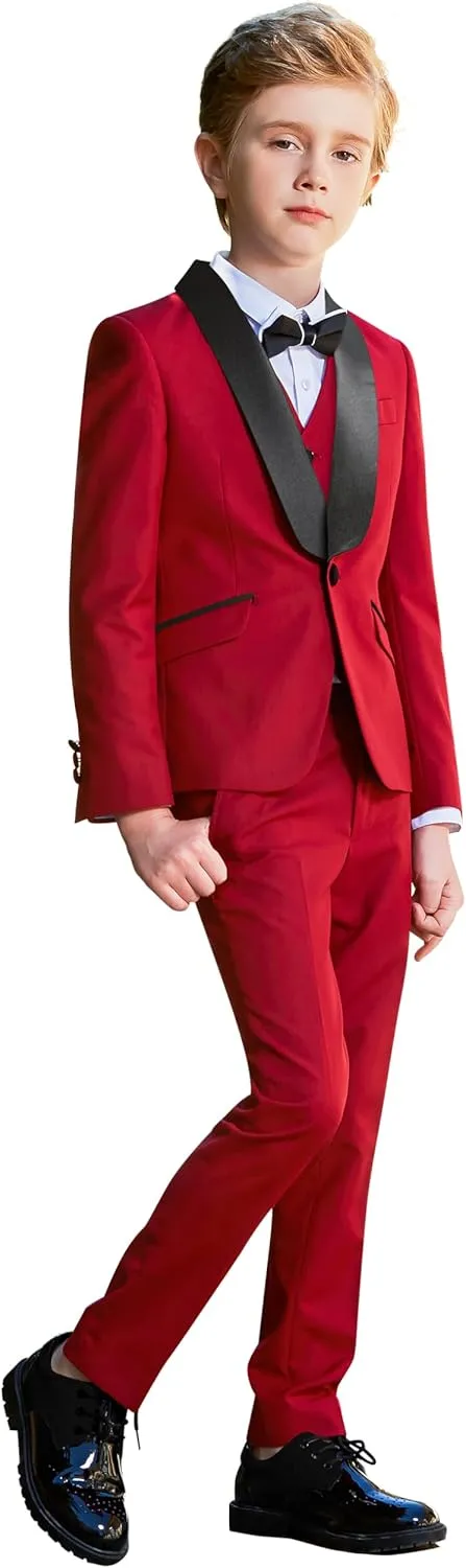 Happy Dolphin Slim Fit Formal Boys Suit Set Jacket Vest Pants for Kids Wedding Ring Bearer Party