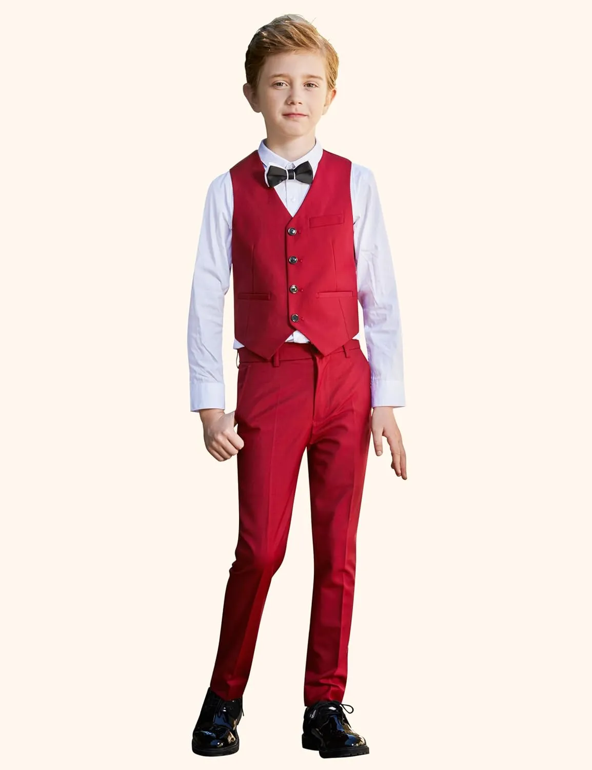 Happy Dolphin Slim Fit Formal Boys Suit Set Jacket Vest Pants for Kids Wedding Ring Bearer Party