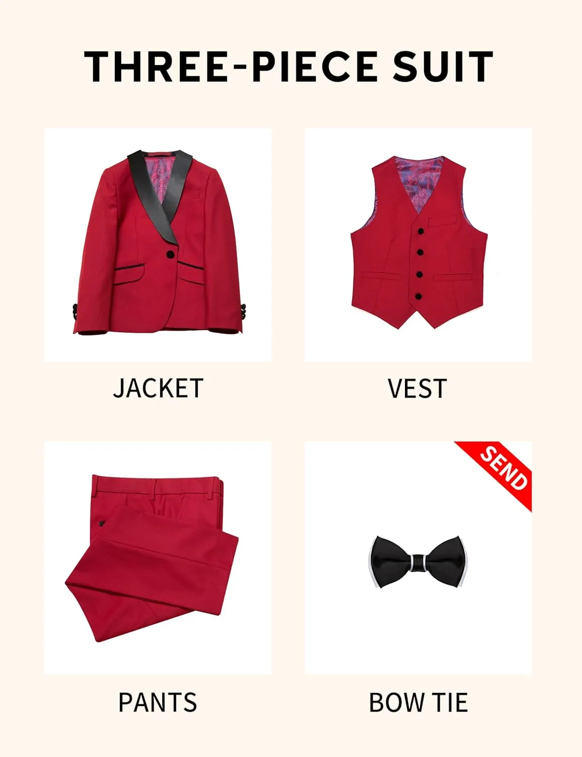 Happy Dolphin Slim Fit Formal Boys Suit Set Jacket Vest Pants for Kids Wedding Ring Bearer Party
