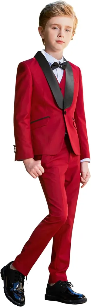 Happy Dolphin Slim Fit Formal Boys Suit Set Jacket Vest Pants for Kids Wedding Ring Bearer Party