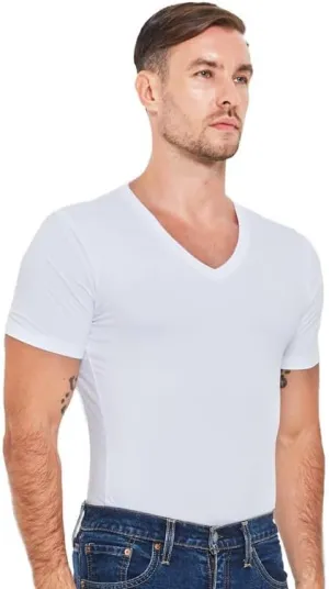 High V Neck Undershirts for Men - Sweat Wicking, Soft & Breathable & Always Stays Tucked, Pack of 5, White, Small