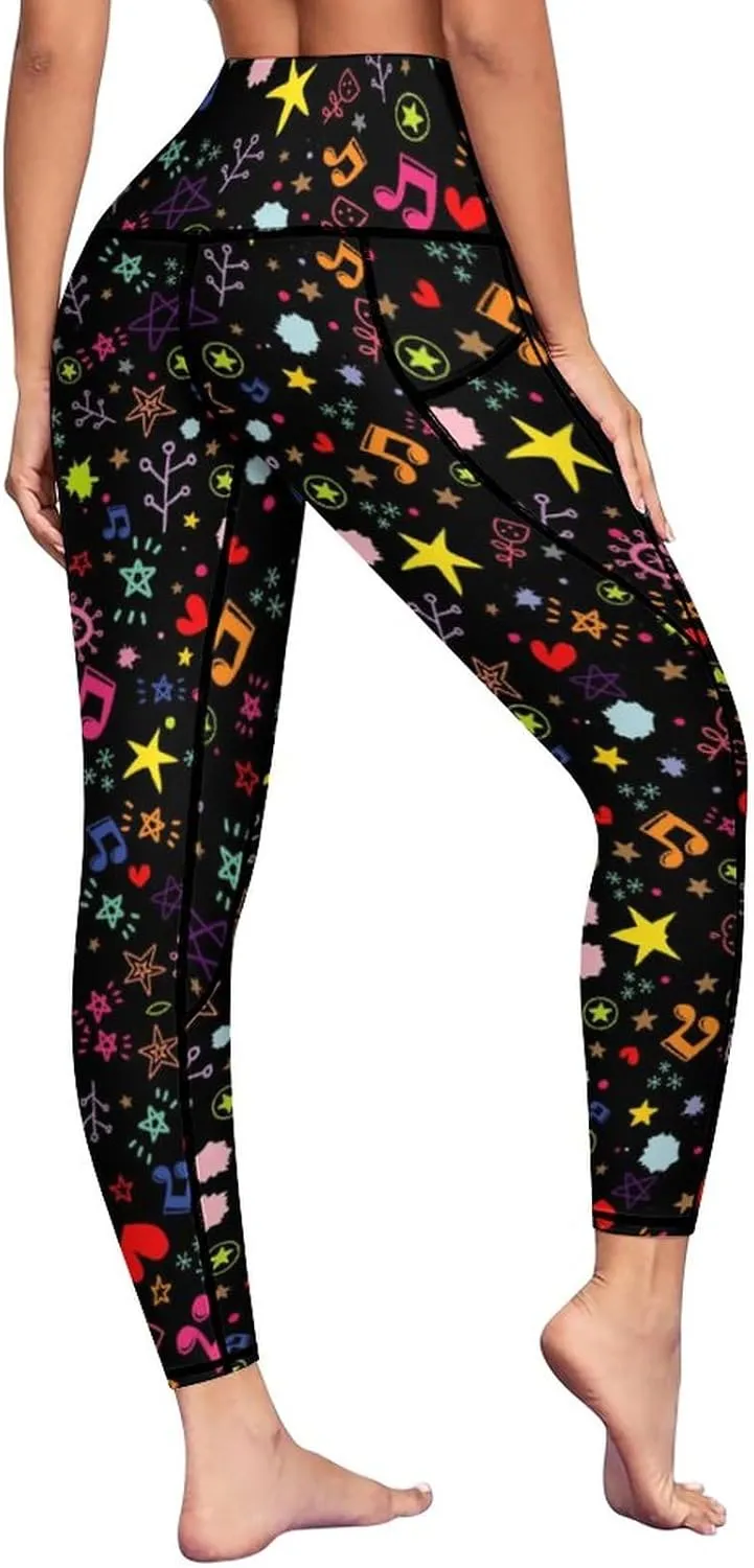 High Waist Yoga Pants with Pockets Tummy Control Workout Running 4 Way Stretch Yoga Leggings for Girls Women