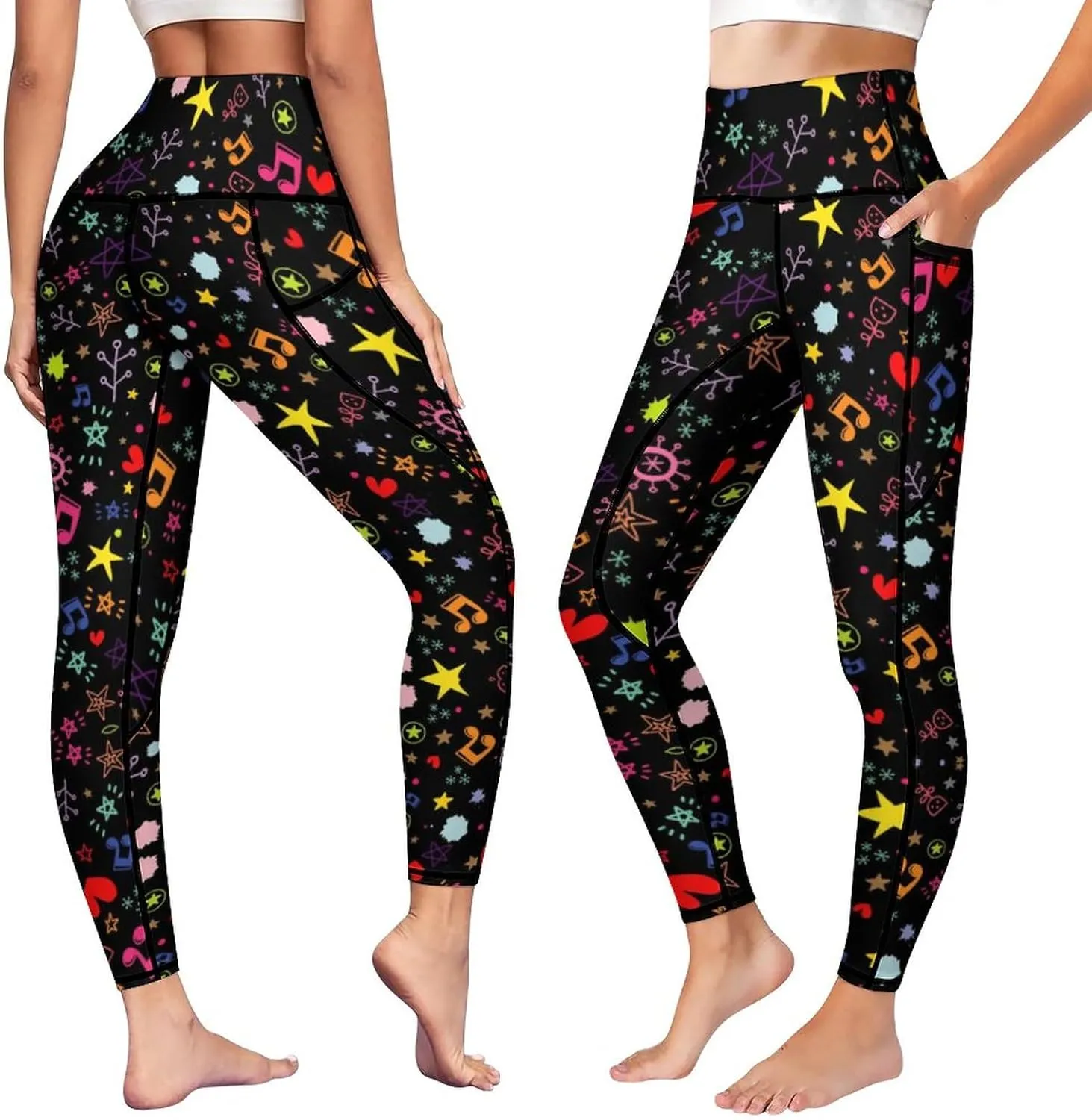 High Waist Yoga Pants with Pockets Tummy Control Workout Running 4 Way Stretch Yoga Leggings for Girls Women
