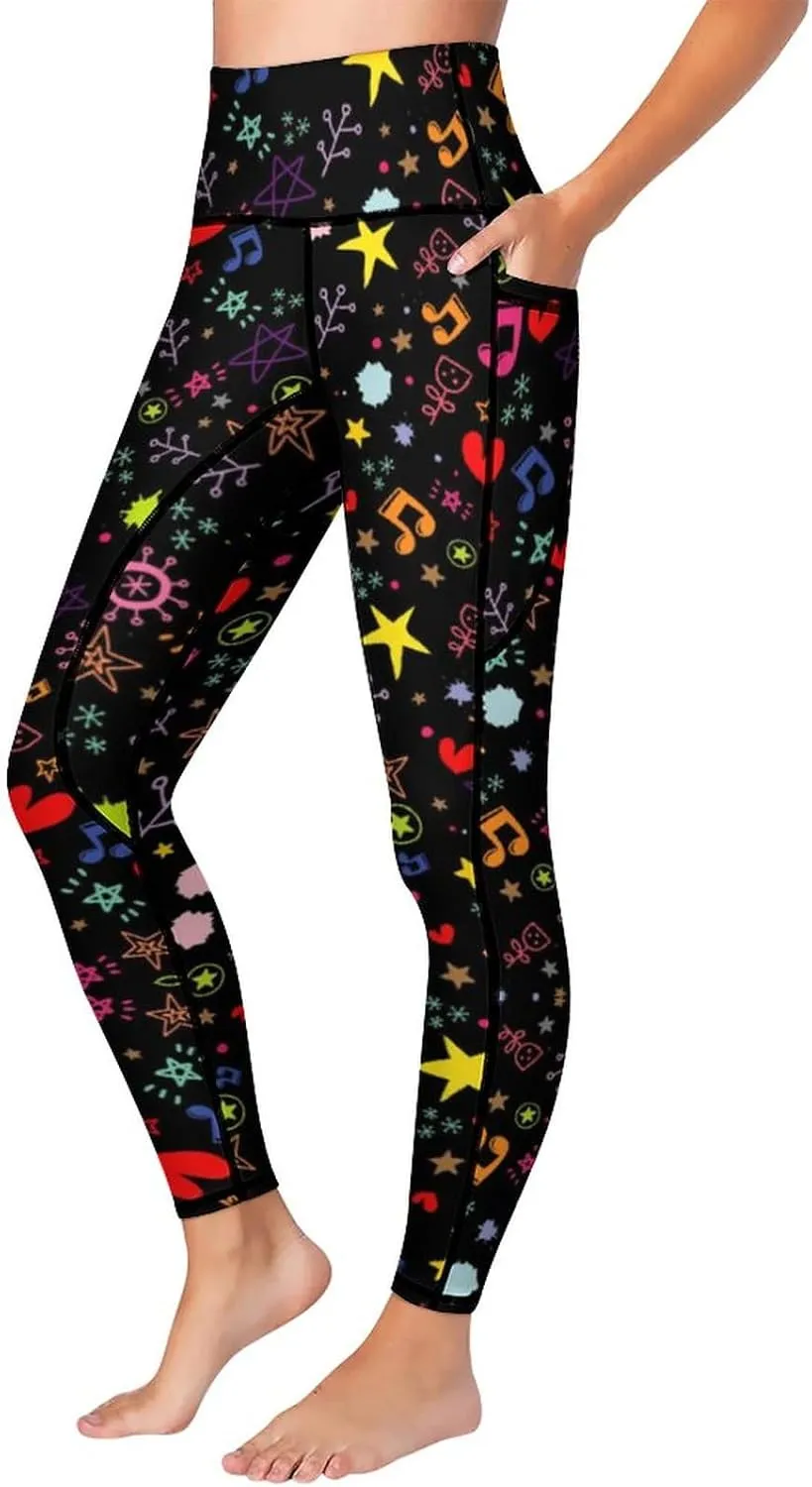 High Waist Yoga Pants with Pockets Tummy Control Workout Running 4 Way Stretch Yoga Leggings for Girls Women