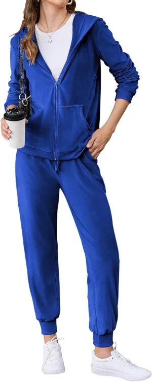 HOTOUCH Womens Casual Velour Tracksuit Set Full Zipper Hoodie Workout Pants Velvet Sweatsuit Jogging Suits XS-XXL