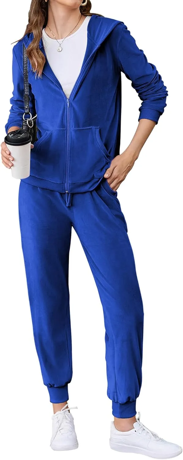 HOTOUCH Womens Casual Velour Tracksuit Set Full Zipper Hoodie Workout Pants Velvet Sweatsuit Jogging Suits XS-XXL
