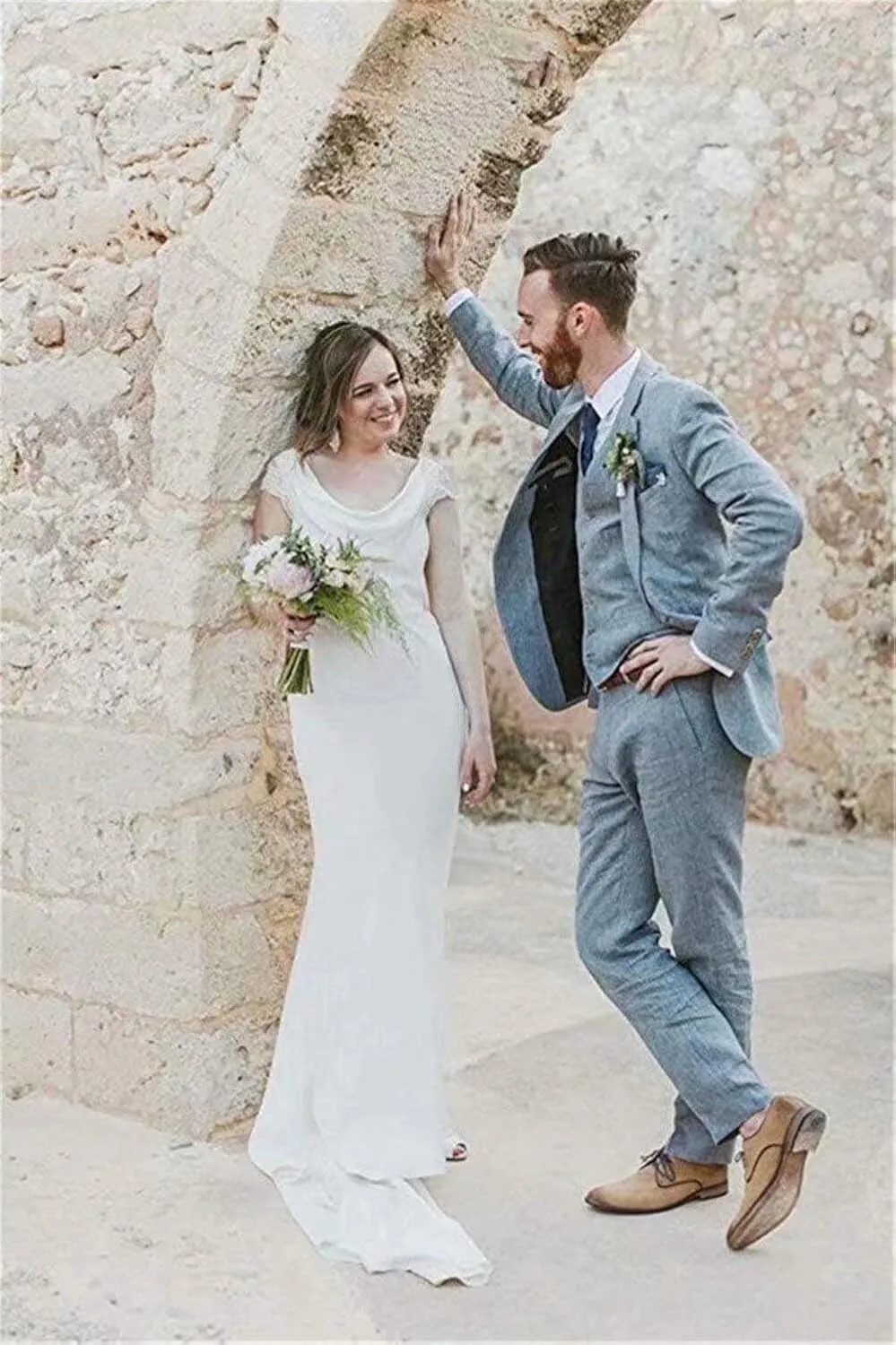 HUUTOE Mens 3 Piece Linen Slim Fit Suits for Men Beach Wedding Summer Prom Casual Grooms Blazer Pants and Vest Suit Set