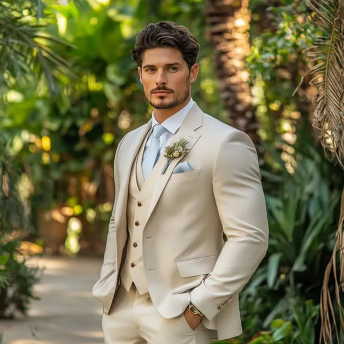 HUUTOE Men's 3 Piece Suits Slim Fit Wedding Suits for Men Prom Dress Suit Summer Blazer Jacket Vest Pants Tuxedo Set Men