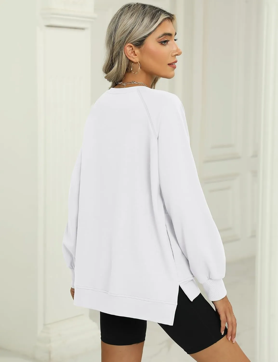 IECCP Womens Sweatshirts Long Sleeve V Neck Pullover Cute Side Slit Tops With Pockets Womens Spring Fashion