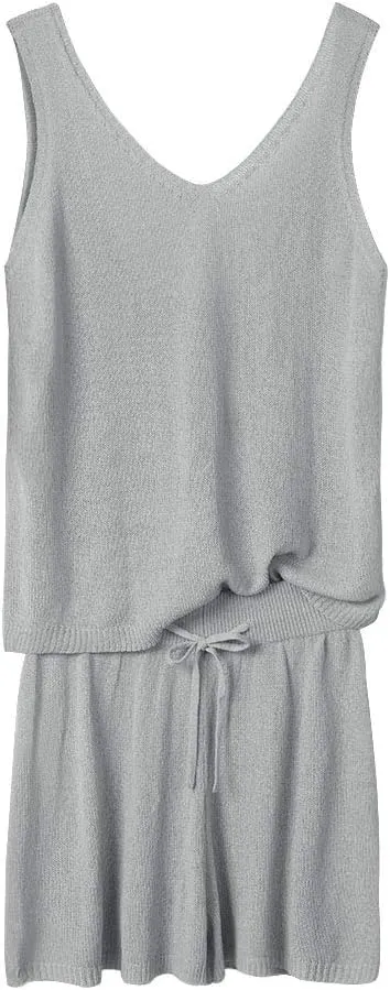 Imily Bela Women's Summer Lounge Sets Knit 2 Piece Outfits Vacation Beach Tank Tops and Shorts Loungewear Pajama Set