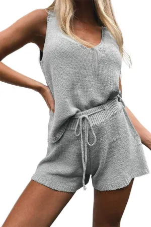 Imily Bela Women's Summer Lounge Sets Knit 2 Piece Outfits Vacation Beach Tank Tops and Shorts Loungewear Pajama Set
