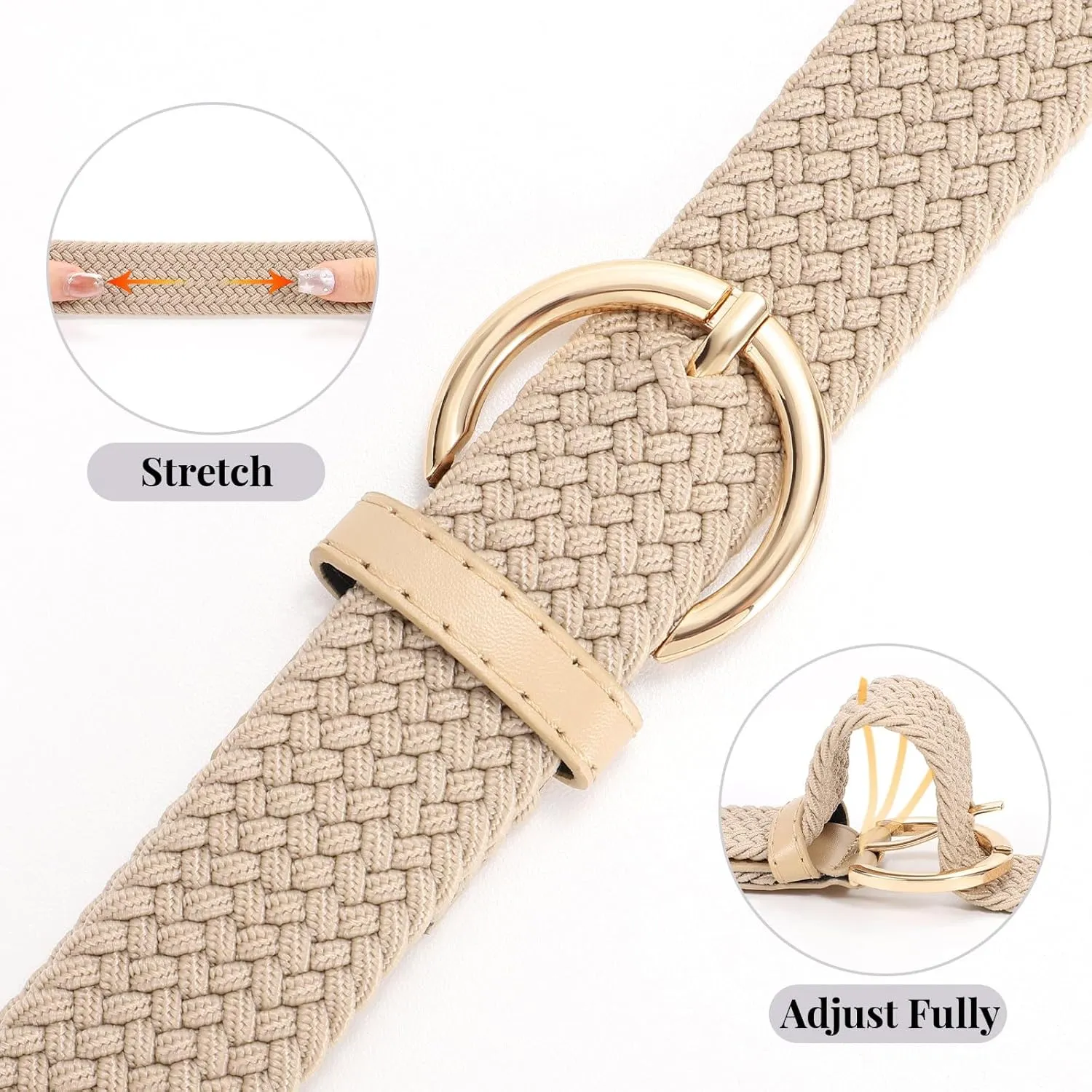 JASGOOD Women Braided Woven Elastic Stretch Belt Canvas Casual Belt for Jeans Pants